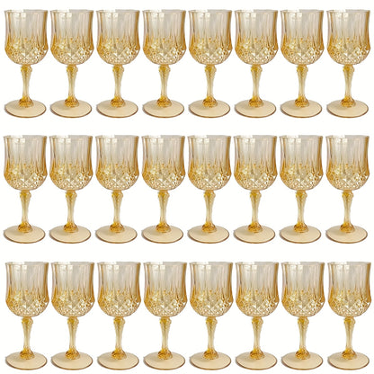 Plastic Wine Glasses 24 Pack – Colorful Shatterproof Goblets for Parties, Weddings & Events – Reusable Vintage-Style Stemmed Cups – Lightweight Bulk Drinkware in Pink, Gold, Blue, Rose Gold & Green