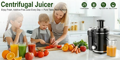 Centrifugal Juicer Machine 500W Wide 3" Feed Chute for Whole Fruits & Vegetables - Dual Speed, High Juice Yield, Stainless Steel, Dishwasher Safe Detachable Parts, Easy Clean Juicer for Healthy Living