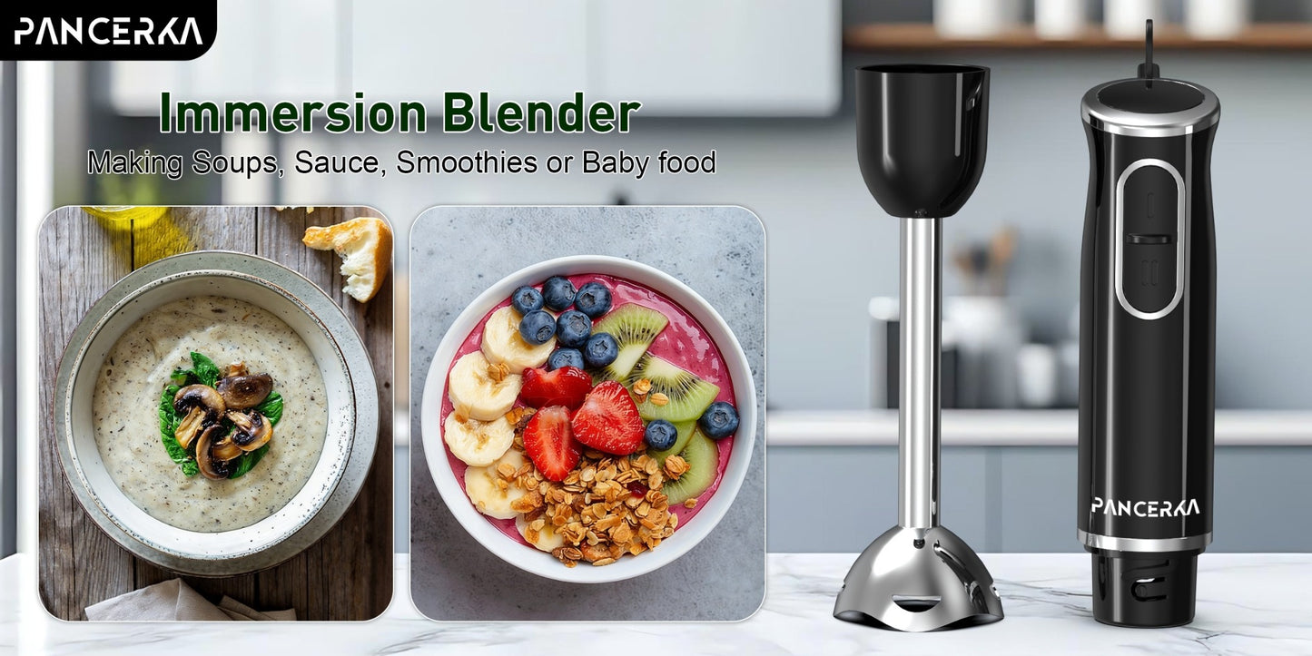 Immersion Blender 8-in-1 Electric Hand Blender with Turbo Mode & Detachable Base – 304 Stainless Steel Handheld Blender with Whisk Milk Frother Attachments for Smoothies Soups Baby Food Puree