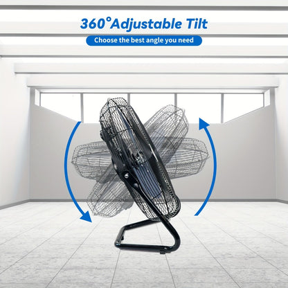 Industrial Floor Fan High Velocity 9 & 20 Inch – Metal Construction & Blades, 3-Speed Heavy Duty Fan for Industrial, Commercial & Garage Use | Silver, Black & Blue
