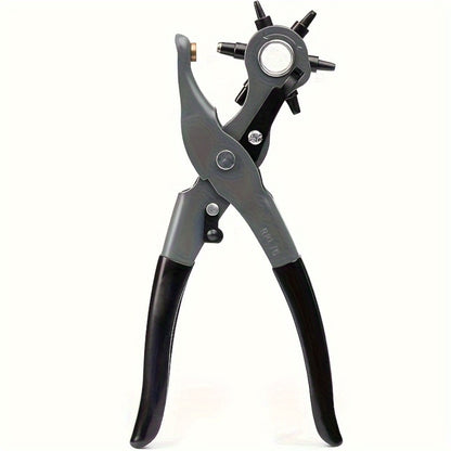 Leather Hole Punch for Belt - Heavy Duty 6-Hole Rotary Belt Puncher Kit for Saddles Shoes Fabric DIY Craft Projects Upgraded Round Hole Punching Tool (Black)
