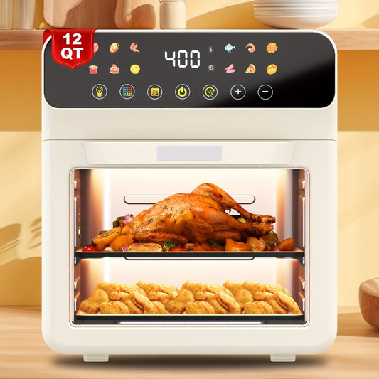 Air Fryer Oven 12-in-1 Large 12-Quart Smart Countertop Oven with 12 One-Touch Preset Functions, Smart Cook Program, Viewing Window, Interior Light, Adjustable Time & Temp, Oil-Free Family Cooker