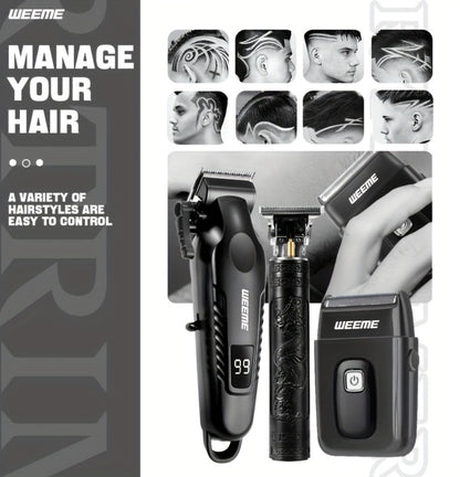 Men's Professional Grooming Kit – Cordless Rotary Shaver & T-Blade Trimmer, Type-C Charging, 6 Adjustable Combs, Non-Slip Beard Shaper for Travel & Family Haircut