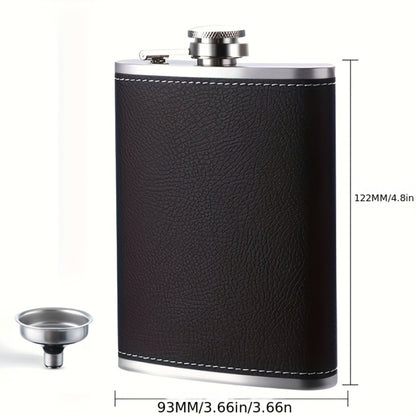 Stainless Steel Whiskey Flask Gift Set with Cup Filter & PU Leather Cover – 8.1oz + 3oz Dual Bottle Bar Gift for Men
