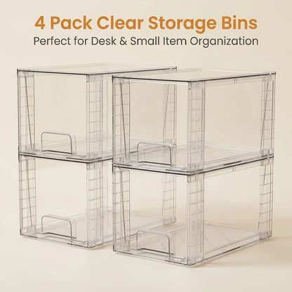 Clear Acrylic Food Storage Bins with Lids Stackable - Kitchen Pantry Organizer Boxes Cabinet Drawers for Dry Food Snacks Cereal, 12x7.5x7in, 2/4/6/8 Pack