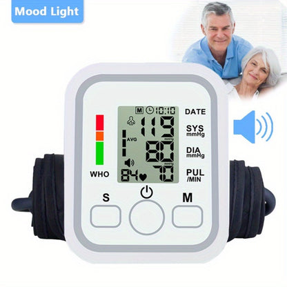 Upper Arm Blood Pressure Monitor – Large LCD, Voice Broadcast, Heart Rate & Irregular Heartbeat Detection, 2×99 Memory, 8.7–14.2" Adjustable Cuff, One-Touch Operation for Seniors & Pregnant Women