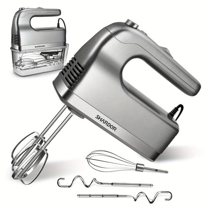Electric Hand Mixer 6 Speed & Turbo with 5 Stainless Steel Accessories & Snap-On Storage Case – Handheld Mixer for Whipping Cream Beating Eggs Mixing Cookie Cake Brownie Dough Batter | White Silver