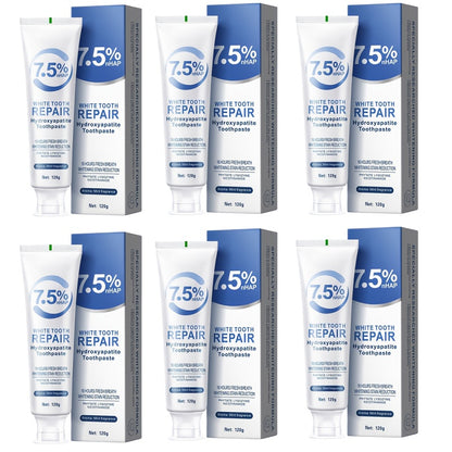 Hydroxyapatite Whitening Toothpaste 6 Pack - 7.5% Nano Deep Cleaning Gentle Non-Irritating Mint Fresh Breath Toothpaste for Sensitive Teeth, Daily Oral Care, Family & Travel Set