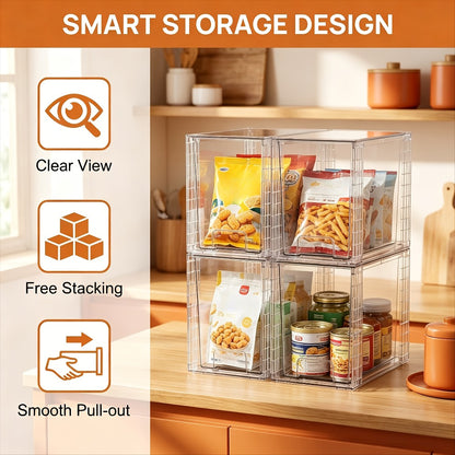 Under Sink Organizer 4 Pack - Clear Stackable Plastic Storage Bins, Drawer Organizer for Bathroom, Kitchen Cabinet, Pantry & Vanity - 9.7" High Undersink Storage