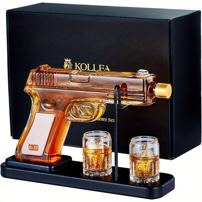 Pistol Whiskey Decanter Set with 2 Shot Glasses – Cool Liquor Dispenser Gift for Him, Husband, Dad | Unique Birthday & Anniversary Bar Gift
