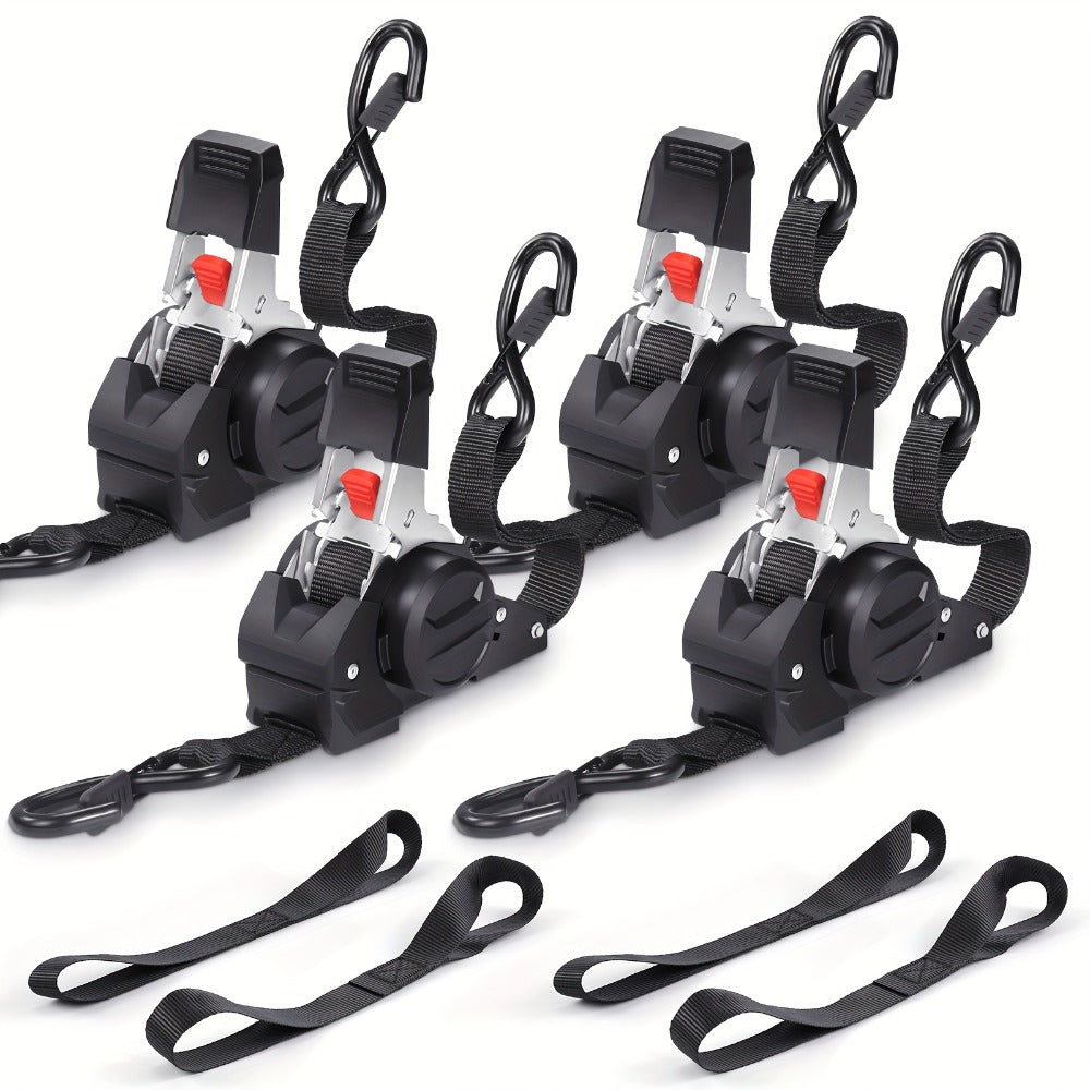 Retractable Ratchet Straps with Extension Strap – Heavy Duty Auto Self-Retracting Tie Down Cargo Straps for Truck Trailer Motorcycle Moving & Appliances