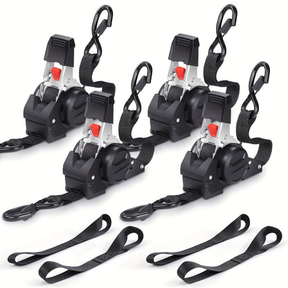 Retractable Ratchet Straps with Extension Strap – Heavy Duty Auto Self-Retracting Tie Down Cargo Straps for Truck Trailer Motorcycle Moving & Appliances