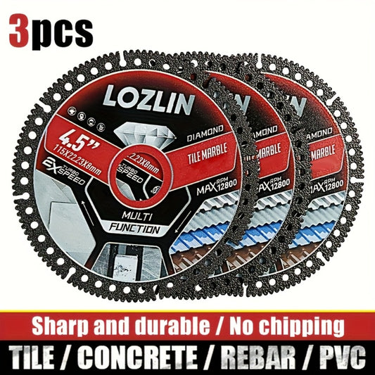 Diamond Tile Saw Blade 4.5 Inch Ultra Thin 3 Pack Precision Cutting for Tile Porcelain Marble Granite Ceramic Trim Chamfer Angle Grinder Compatible Dry Wet Cutting Disc