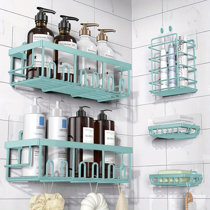 Shower Caddy Organizer 5 Pack Adhesive Rustproof Stainless Steel Shower Shelves with Soap Holder No Drilling Bathroom Storage Rack for Shower Wall Renters Apartment Kitchen Multiple Colors