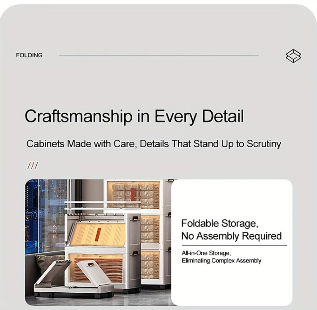 Folding Storage Cabinet with Wheels, 3/4/5-Tier Stackable Plastic Storage Bins with Lids & Magnetic Doors, Foldable Large Organizer with 360° Lockable Wheels for Home Office Kitchen Bathroom Garage