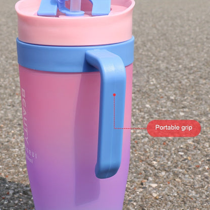 Tumbler Set 3pcs Gradient Color Frosted Plastic Water Cup with Straw Double Drinking Large Capacity Car Handle Cup 10oz 27oz 40oz 300ml 800ml 1200ml for Travel Gym Car Office Black and White