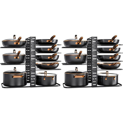 Pot and Pan Organizer 8-Tier with Lid Rack - Kitchen Cabinet Storage Rack for Cookware Pots Pans Lids and Utensils, Space Saving Vertical Cookware Organizer for Cabinet Pantry and Counter, Available in 1 or 2 Pack