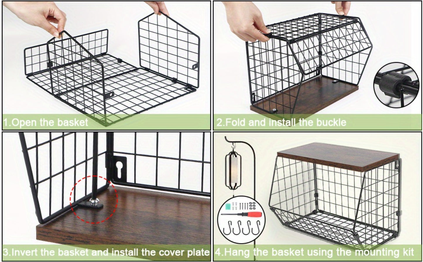 Stackable Metal Wire Fruit Basket with Lid – 1 or 2-Tier Hanging Kitchen Pantry Storage Bin, Wall-Mounted or Countertop Vegetable Organizer for Potato, Onion & Produce, Black