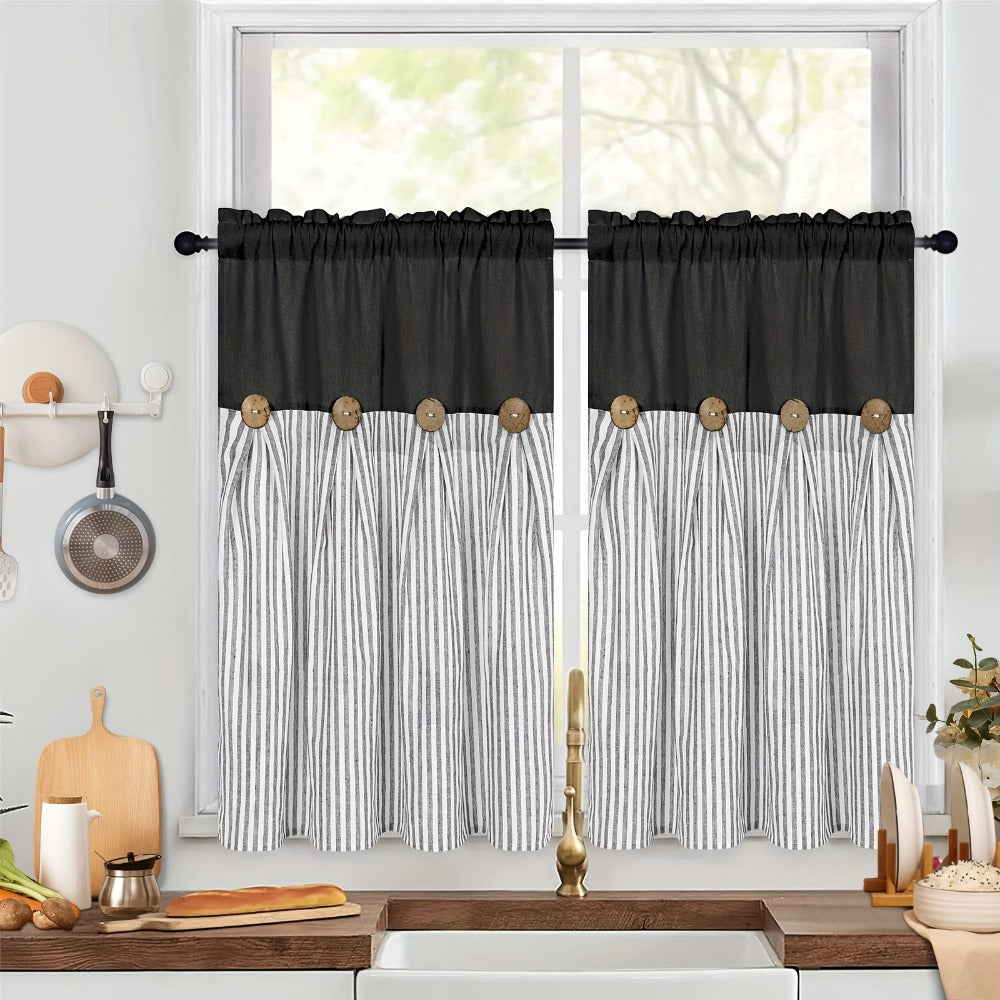 Bohemian Striped Patchwork Curtains, Semi-Sheer Rod Pocket Window Curtains for Bedroom Living Room Kitchen Cafe, Country Cottage Style, 1 or 2 Panels, Multiple Colors & Sizes