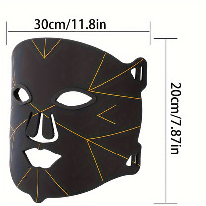 LED Face Mask 7 Color Light Therapy Photon Skin Rejuvenation Mask Portable Silicone Beauty Device USB Rechargeable Anti-Aging Acne Wrinkle Treatment for Women Men Black White