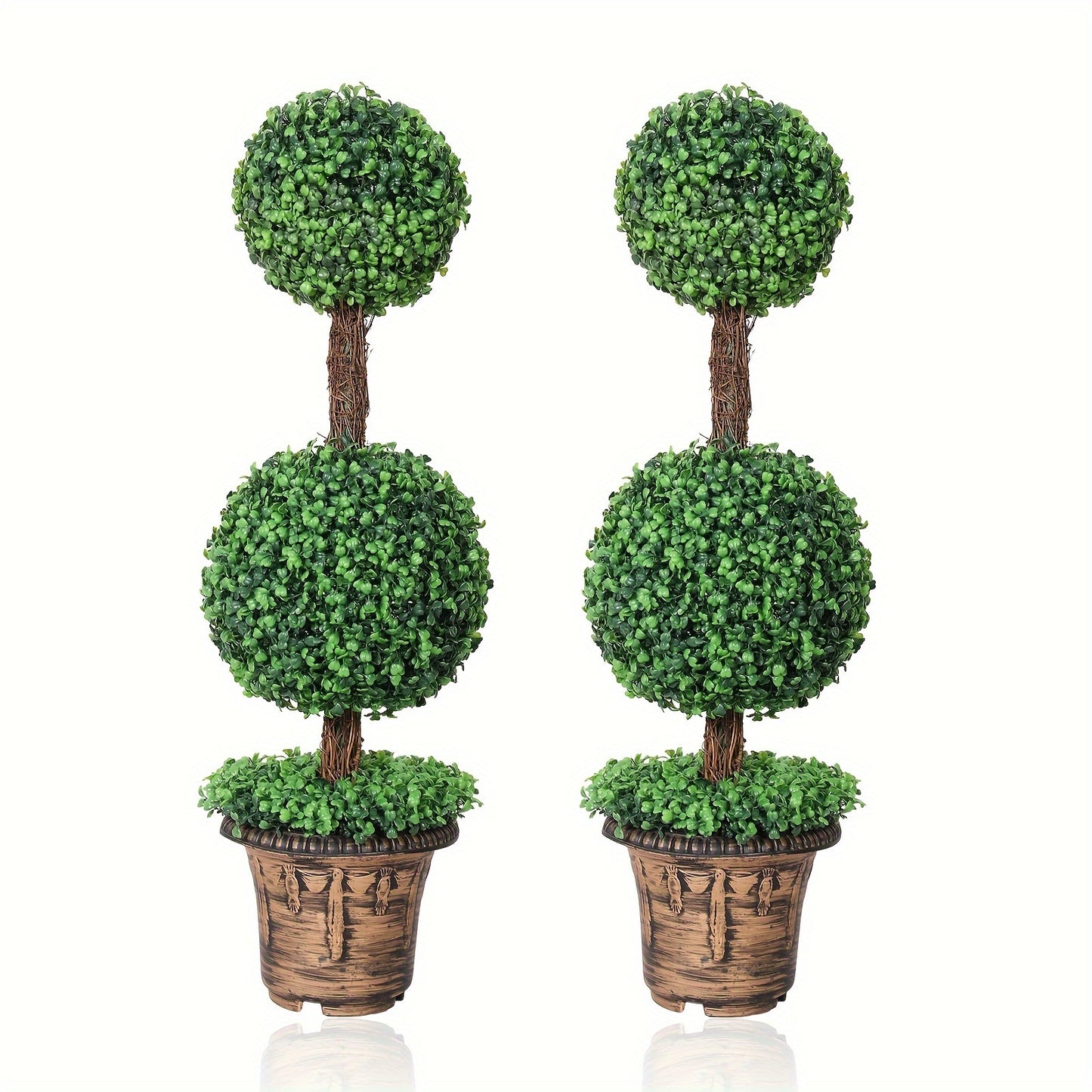Artificial Boxwood Topiary Tree 2 Pack 3ft 4ft Faux Topiary Ball Tree Potted Plant for Front Door Porch Living Room Indoor Outdoor Decor