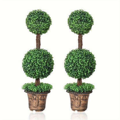 Artificial Boxwood Topiary Tree 2 Pack 3ft 4ft Faux Topiary Ball Tree Potted Plant for Front Door Porch Living Room Indoor Outdoor Decor