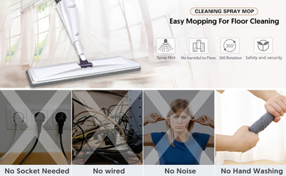 Spray Mop with 3 Washable Microfiber Carbon Fiber Pads Water Spraying Flat Mop Wet Dry Dual Use Floor Cleaning for Hardwood Laminate Tile Ceramic 4pc White