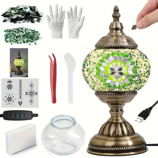 DIY Turkish Moroccan Mosaic Lamp Kit Handmade Glass Metal Brass Dimmable Bohemian Table Light for Bedroom Living Room Office Vintage Boho Decor Gift Multiple Colors 3-Color Adjustable Option
