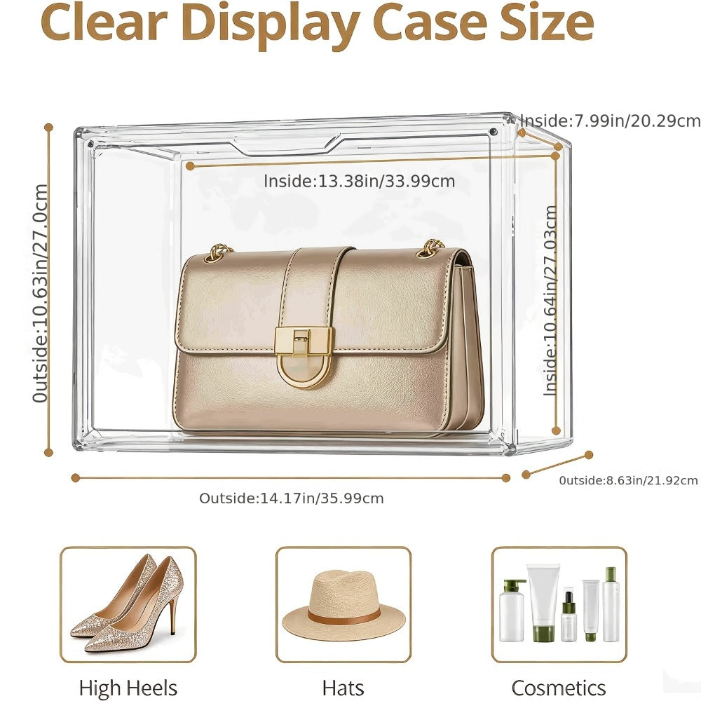 Clear Purse Organizer for Closet – Transparent Acrylic Handbag Display Case with Magnetic Door, Dustproof Stackable Storage Box for Purses, Bags, Collectibles & Cosmetics, Set of 3