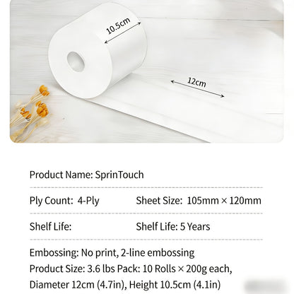 Toilet Paper Bulk 10 Roll 4-Ply Super Soft Thick Undyed Bath Tissue - Strong & Durable No Crumble Bathroom Tissue Rolls for Home, Hotel, Office, Dining & Restaurant Use, 1/2/3 Pack