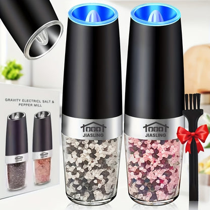 Electric Salt and Pepper Grinder Set 2PCS – Battery-Powered, LED Light, One-Handed Automatic Operation, Adjustable Coarseness