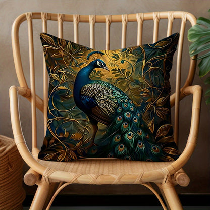 Cushion Covers 18x18 Set of 4 Vintage Peacock Oil Painting Boho Plush Throw Pillow Cases with Zipper Machine Washable for Living Room Bedroom Home Decor