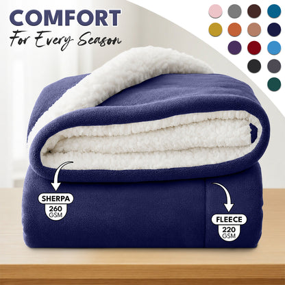 Sherpa Flannel Blanket – Double-Layer Ultra Soft Warm Throw for Bed, Sofa & Bedroom Decor, Better Sleep, 14 Colors, 3 Sizes