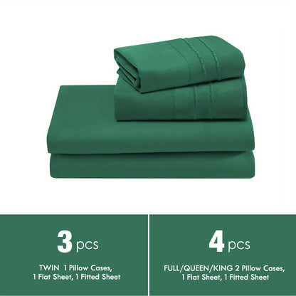 Fitted Sheet Set Deep Pocket | Soft Cooling Breathable Bedding 3-4pcs Fade-Resistant All-Season for Twin Full Queen King – Solid Color Bed Sheets for Dorm Guest Room Everyday Use