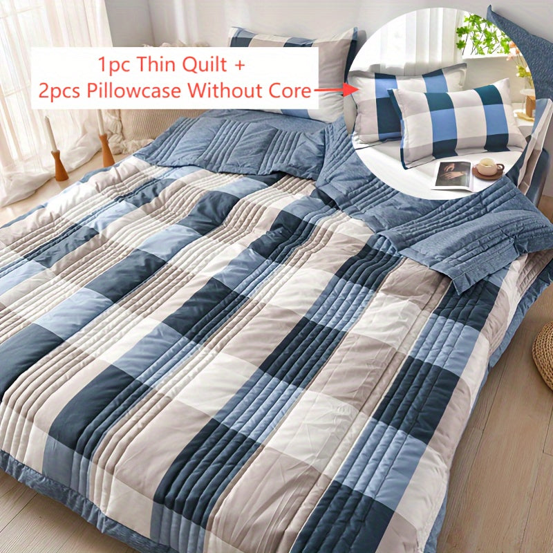 Quilt Set 3 Piece Summer Cooling – Floral Printed Thin Comforter with 2 Pillowcases, Soft Skin-Friendly Bedding for Twin Full Queen King, All Season Lightweight Blanket for Bedroom Hotel Guest Room