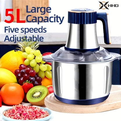 Electric Meat Grinder 5L 5-Speed – Large Capacity Stainless Steel Food Processor, Blender & Filling Machine for Meat, Garlic, Chili & More