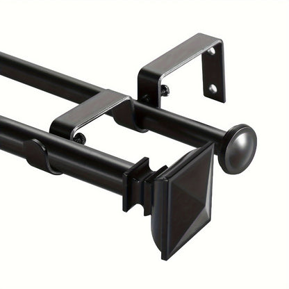 Double Curtain Rod Set with Square Urn Finials Adjustable Double Drapery Rod 5 Finishes 2 Sizes Window Curtain Hardware Easy Install