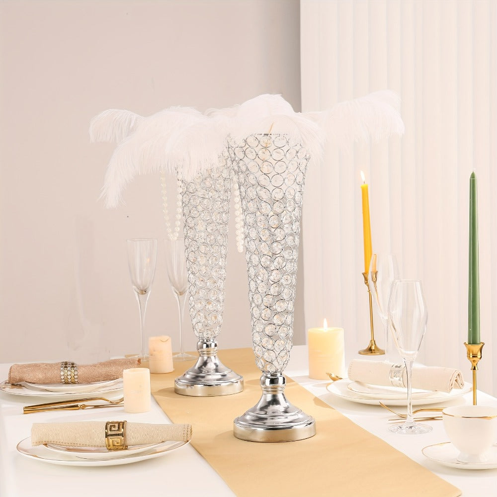 Crystal Trumpet Flower Vase Centerpieces for Wedding Table – Bling Wrought Crystal Vases for Party, Anniversary, Birthday, Banquet & Home Decor, Gold & Silver, 2pcs or 10pcs Set