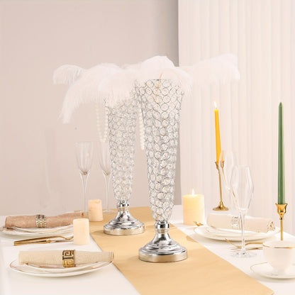 Crystal Trumpet Flower Vase Centerpieces for Wedding Table – Bling Wrought Crystal Vases for Party, Anniversary, Birthday, Banquet & Home Decor, Gold & Silver, 2pcs or 10pcs Set