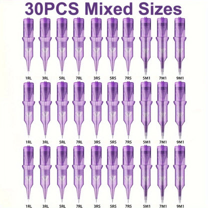 Disposable Tattoo Needles Mixed Size Sterilized RL RS M1 0.35mm – Safety Tattoo Needle Set for Tattoo Artists and Beginners, Body Art Supplies 30 40 100 Piece Bulk Pack