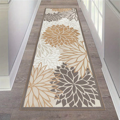 Floral Medallion Runner Rug Non-Slip Machine Washable – Low-Profile Hallway Carpet for Entryway, Laundry Room & Bathroom – Brown & Grey, 2x6, 2x8, 2x10 Ft