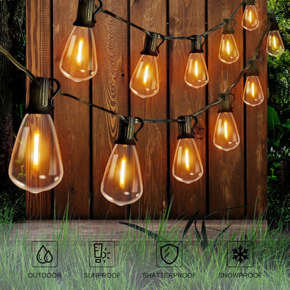 Solar String Lights Outdoor 50/100FT, 2700K Warm White Waterproof Patio String Lights, Breakproof ST38 E12 Bulbs for Backyard Porch Garden Pergola