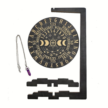 Wooden Pendulum Stand for Divination – Crystal Display Holder, Witchcraft Altar Decor, Meditation Ritual Necklace Organizer & Constellation Moon