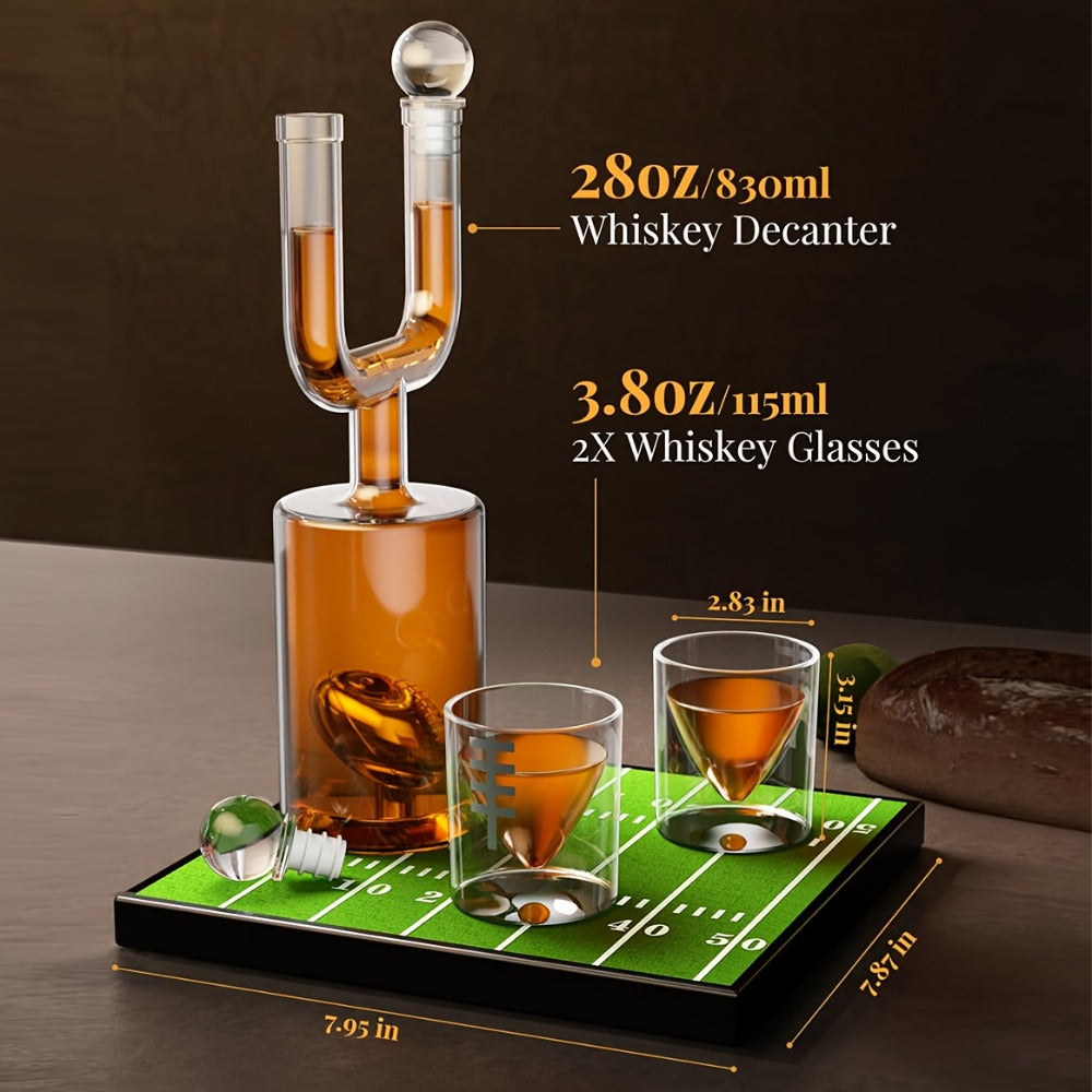Kollea Football Whiskey Decanter Set 28oz + Two 3.8oz Wine Glasses – Bar Gift Set for Men Dad Husband, Father's Day Anniversary Birthday Kitchen Bar Accessories