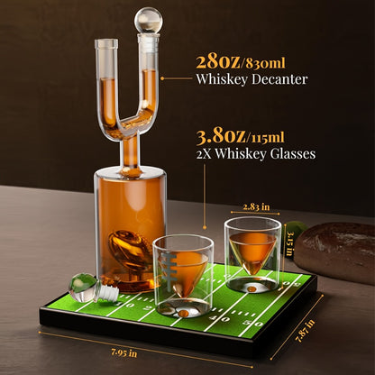 Kollea Football Whiskey Decanter Set 28oz + Two 3.8oz Wine Glasses – Bar Gift Set for Men Dad Husband, Father's Day Anniversary Birthday Kitchen Bar Accessories