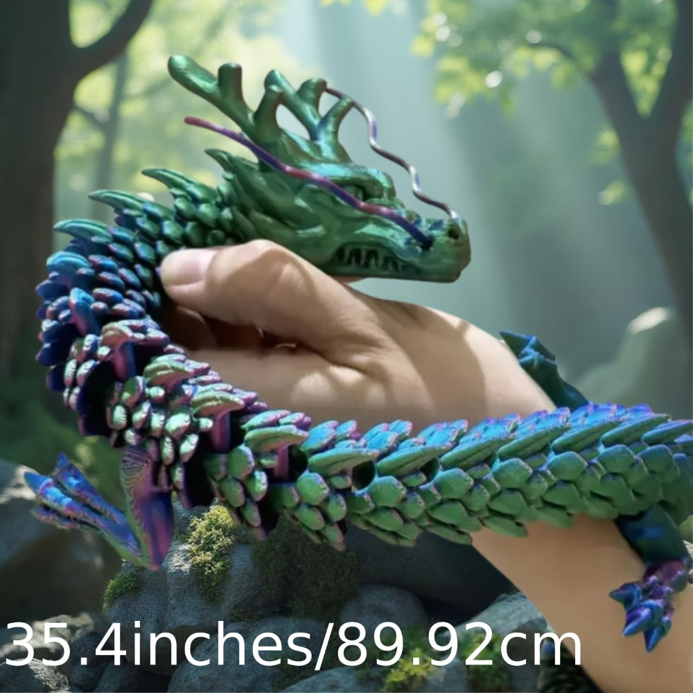 3D Printed Articulated Dragon Figurine 35.4" Giant Poseable Chinese Dragon Collectible Sculpture | Flexible Joints Fantasy Desk Decor for Home Office Car | Unique Gift for Dragon Collectors Mom Dad