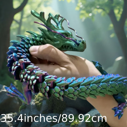 3D Printed Articulated Dragon Figurine 35.4" Giant Poseable Chinese Dragon Collectible Sculpture | Flexible Joints Fantasy Desk Decor for Home Office Car | Unique Gift for Dragon Collectors Mom Dad