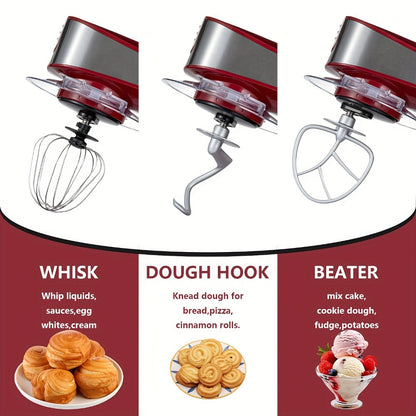 Stand Mixer 6-in-1 400W with 6.3QT Stainless Steel Bowl – 6-Speed & Pulse Tilt-Head Kitchen Mixer with Dough Hook Beater Whisk Juicer Meat Grinder Noodle Press | Electric Food Mixer Black Red Purple Silver