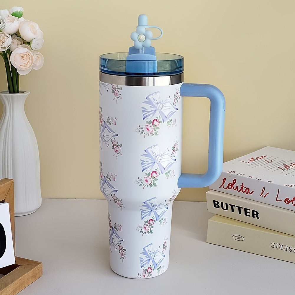 40oz Insulated Tumbler with Handle – Stainless Steel Travel Mug, Keeps Cold 20 Hours, Leak-Proof Lid, Portable Coffee Cup for Camping, Office & Outdoor Activities – White, Pink, Blue