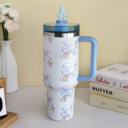 40oz Insulated Tumbler with Handle – Stainless Steel Travel Mug, Keeps Cold 20 Hours, Leak-Proof Lid, Portable Coffee Cup for Camping, Office & Outdoor Activities – White, Pink, Blue